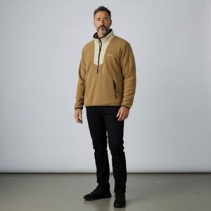 Columbia Mens Sequoia Grove Half Zip‎ Fleece Pullover Jacket M Tan/Brown/Black